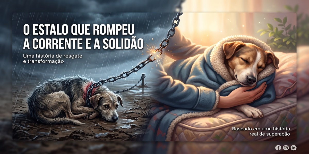 Cão liberto da corrente durante tempestade